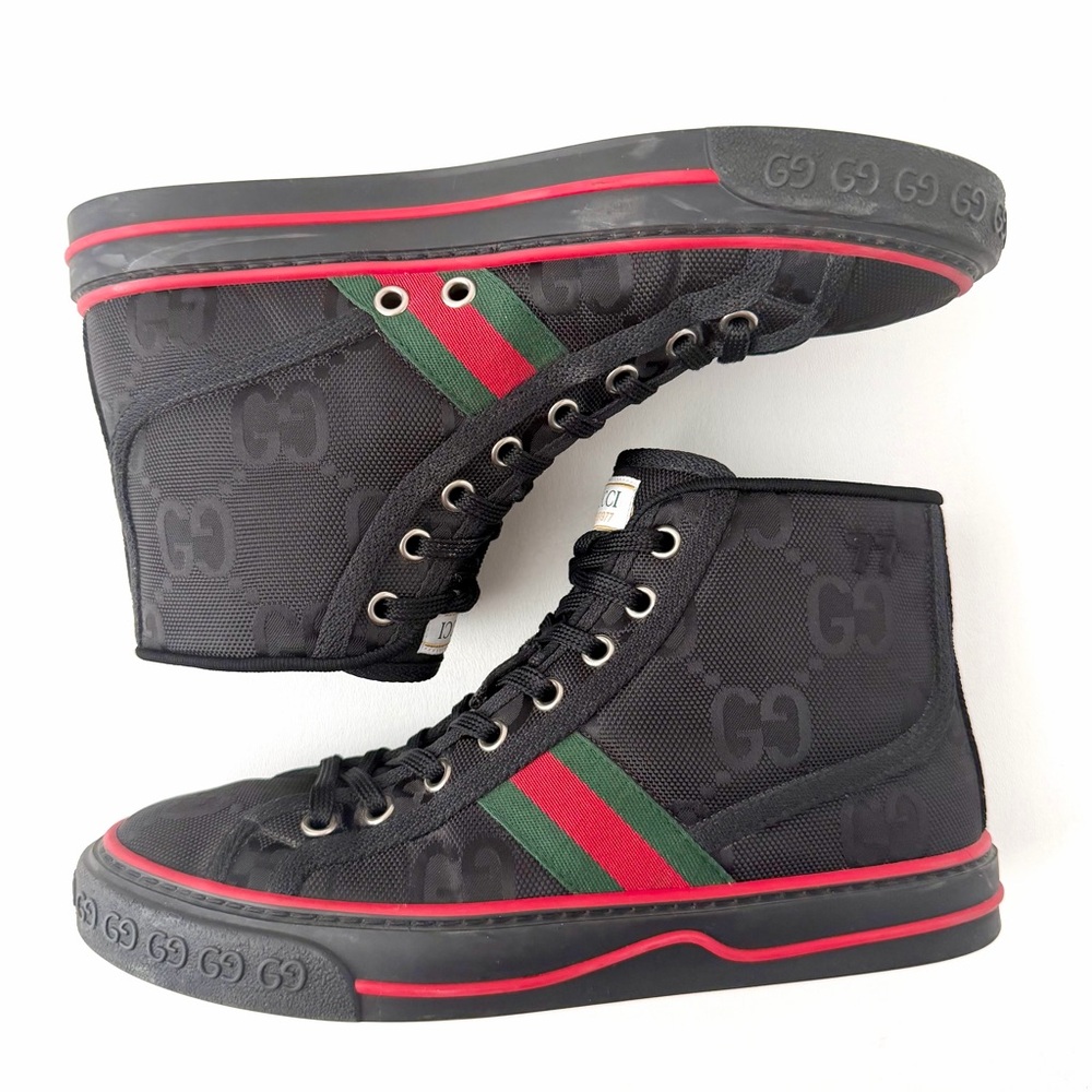 GUCCI | Tennis 1977 Off The Grid Black GG Eco Nylon Web High Top Sneakers EU 37 - Picture 8 of 13